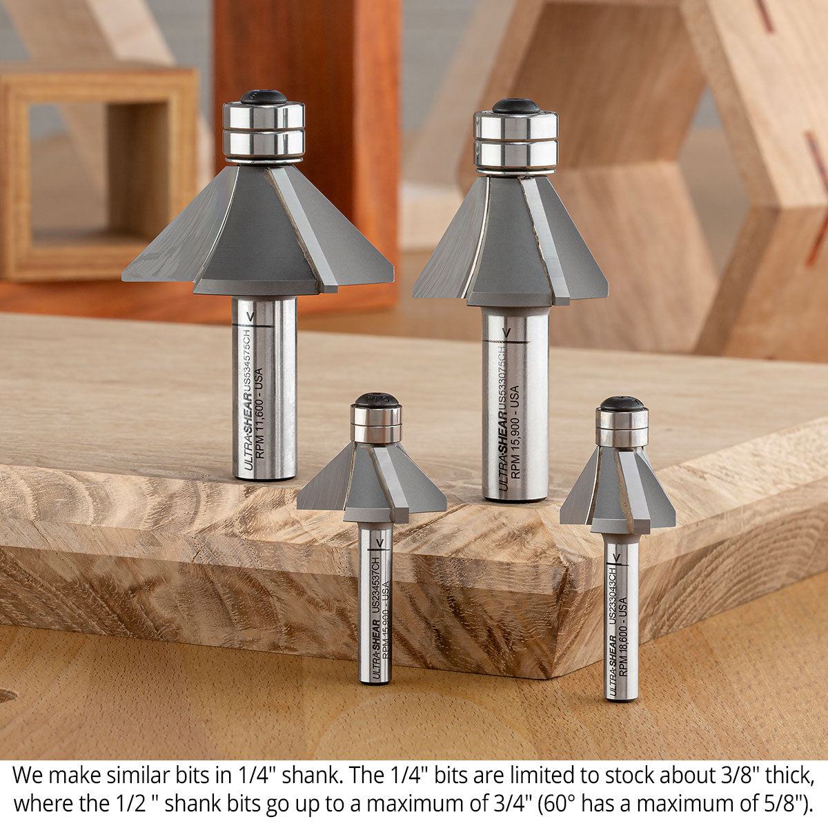 Chamfer Router Bits - 1/2 Shank - Carbide Tipped - Double Bearing