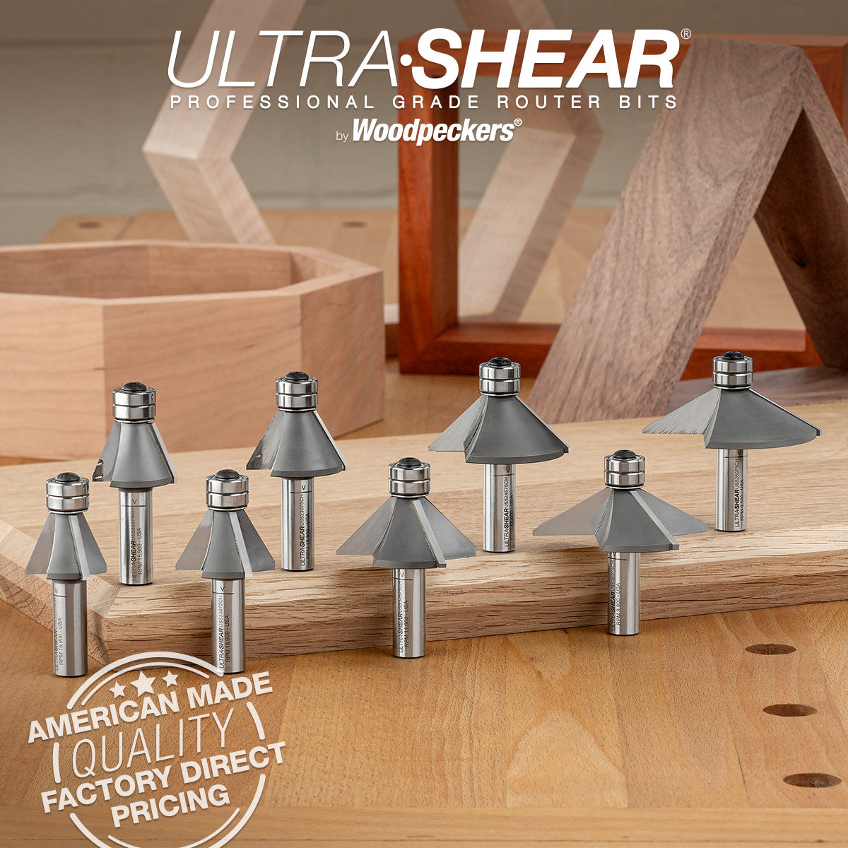 Chamfer Router Bits - 1/2 Shank - Carbide Tipped - Double Bearing