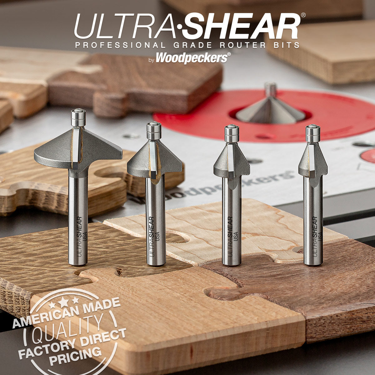 Micro Bearing Chamfer Router Bits - 3/16 Diameter - 1/4 Shank - Carbide Tipped