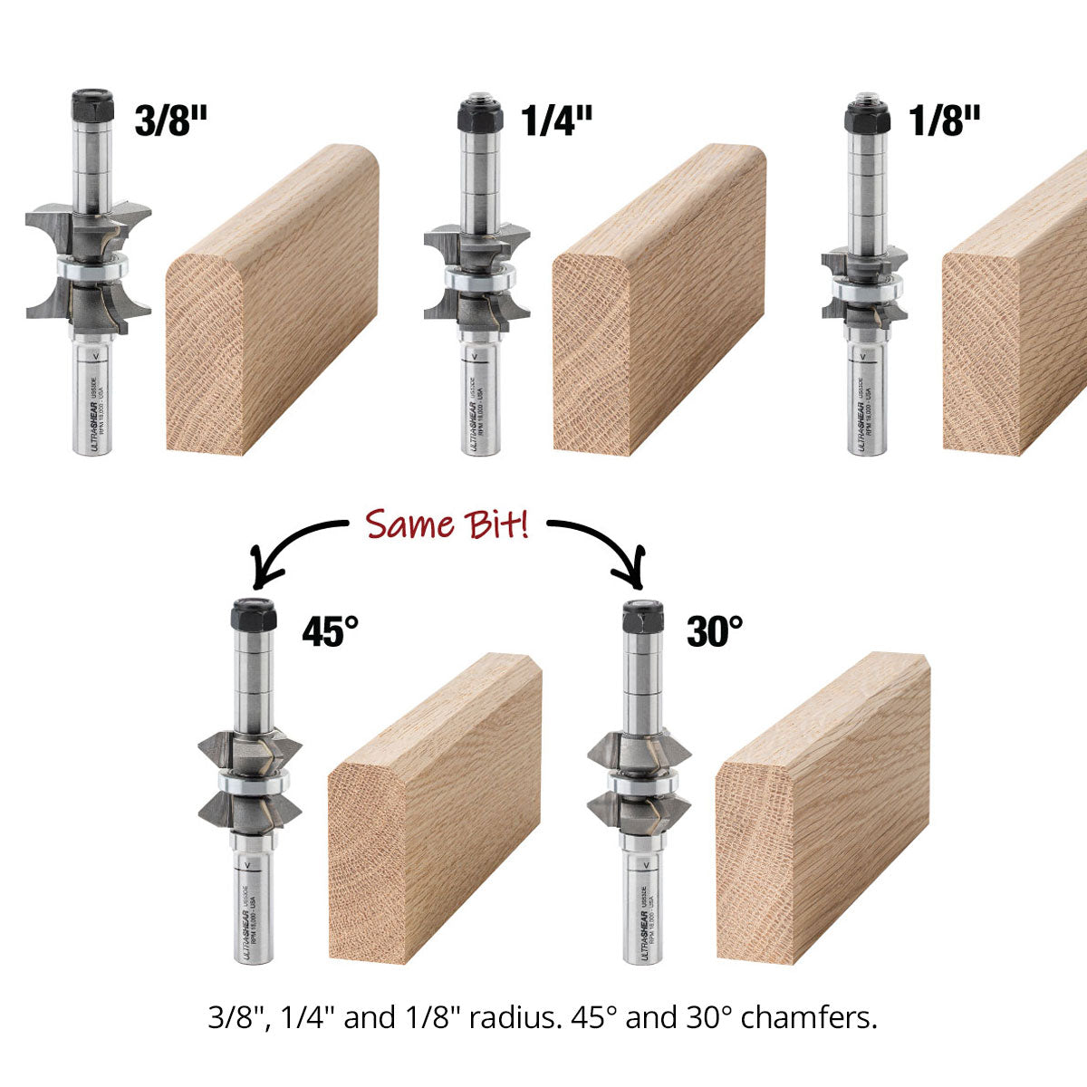 Double Radius and Double Chamfer Router Bits - Carbide Tipped - 3-Flute