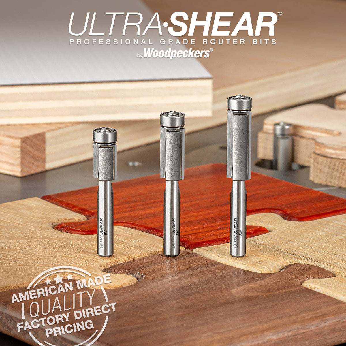 Flush Trim Router Bits - Carbide Tipped - 3/8 Diameter