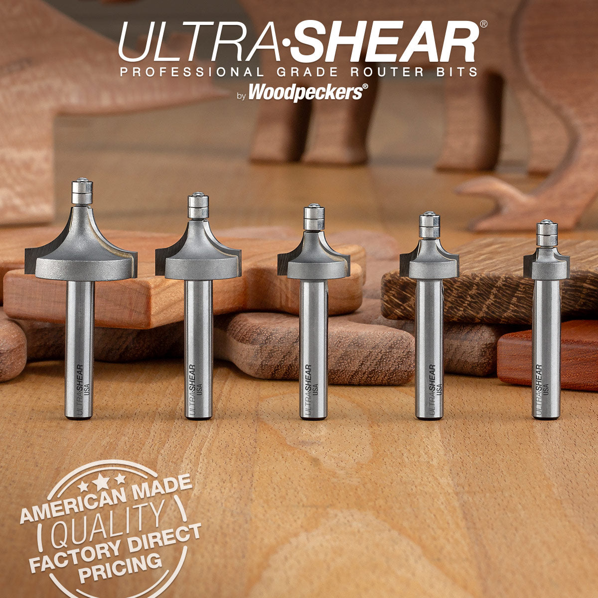 Micro Bearing Roundover Router Bits - 3/16 Bearing - 1/4 Shank - Carbide Tipped