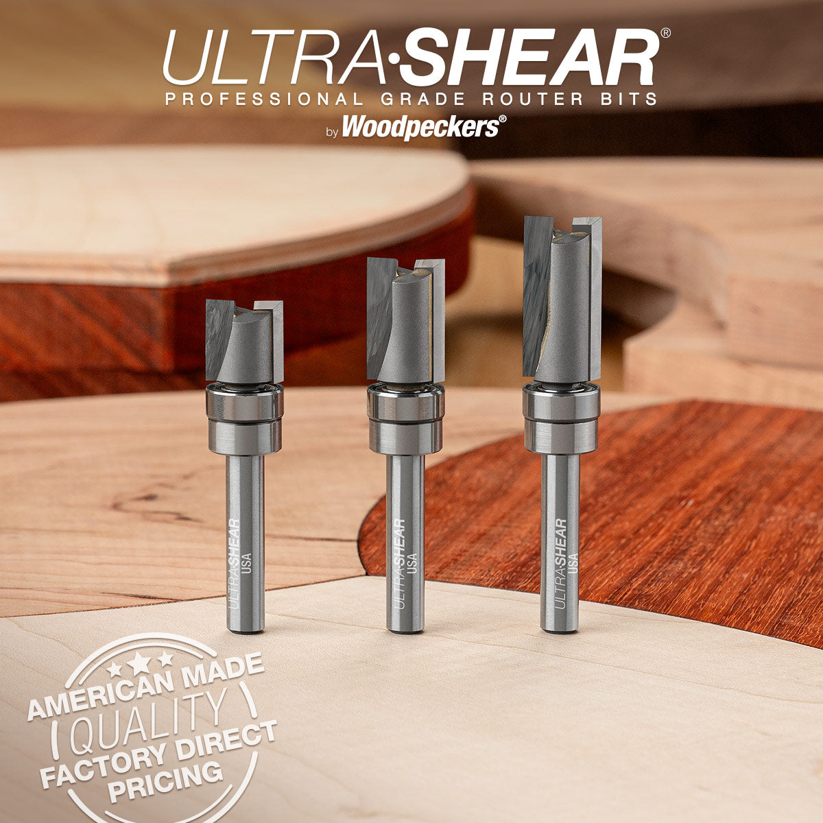 Template Pattern Router Bits - Carbide Tipped - 1/4 Shank - 1/2 Diameter - 2 Flute