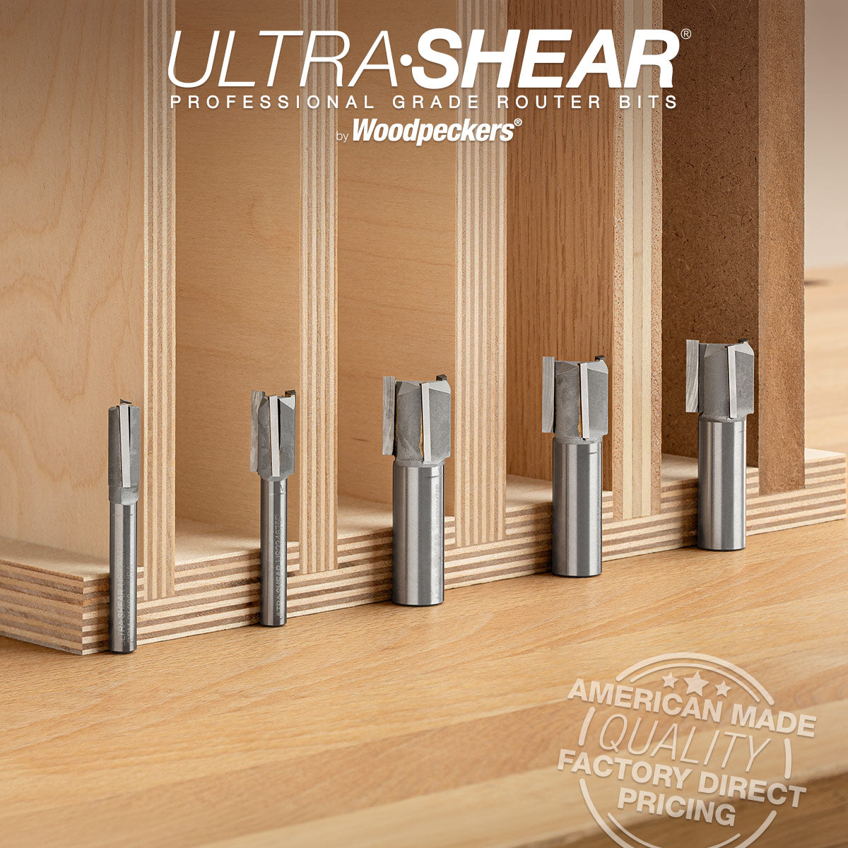 Carbide-Tipped Plywood bits in 9mm, 15/32", 18mm, 23/32" and 3/4". 
