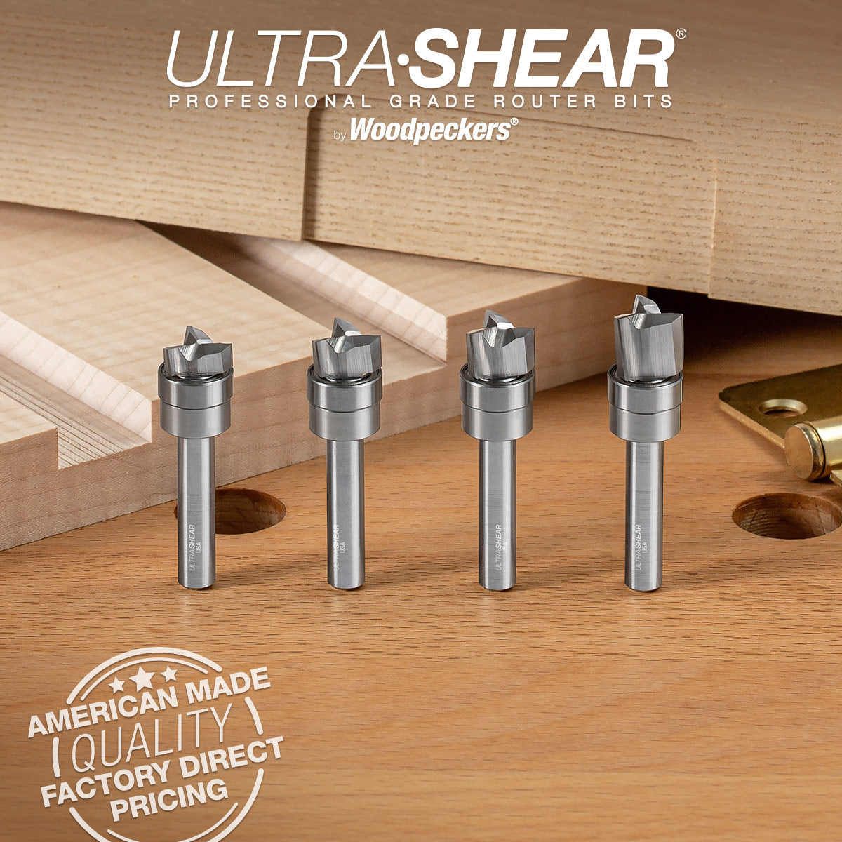 Compact Shallow Pattern Router Bits - Carbide Head - 3 Flute - 1/4 Shank