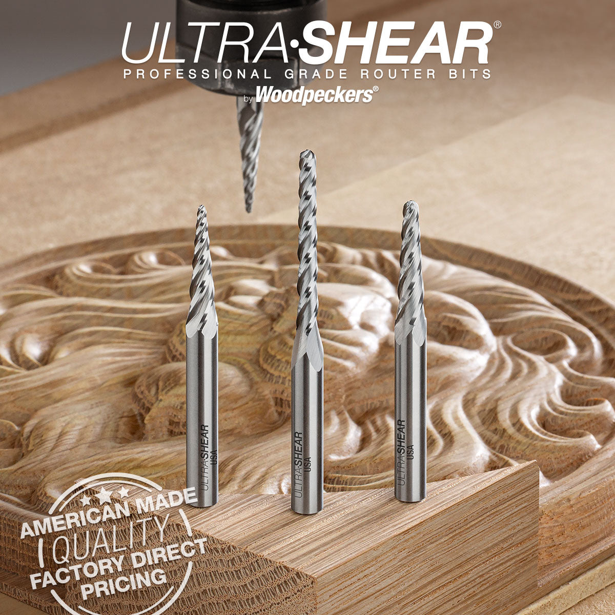 Conical Ball Nose CNC Router Bits - Solid Carbide