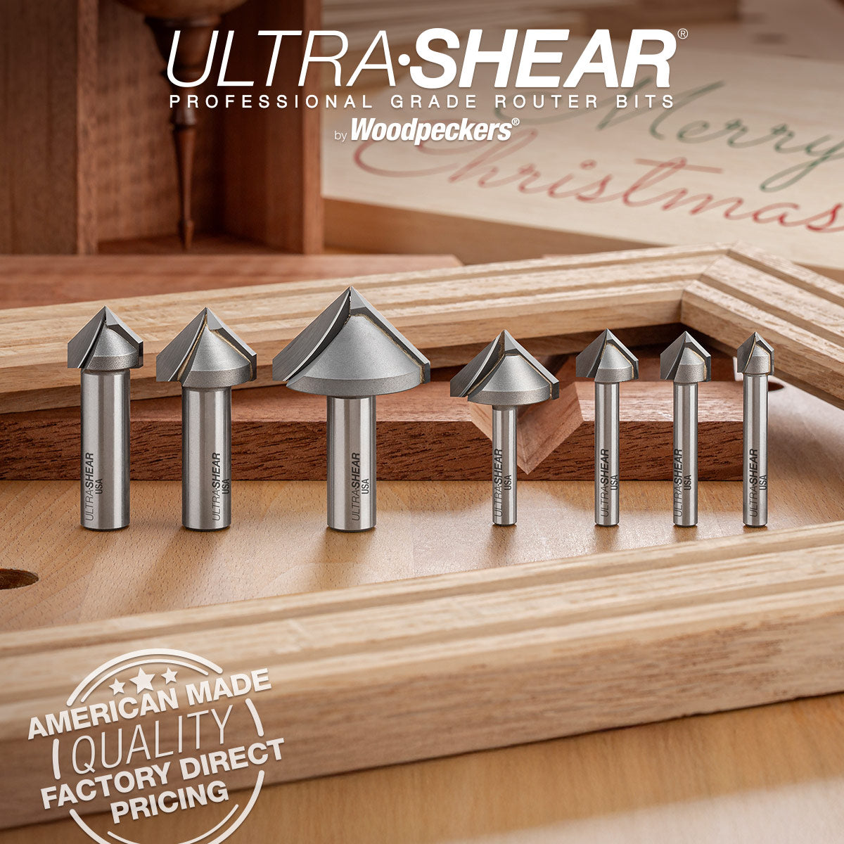 Folding Miter V-Groove Router Bits - Carbide Tipped - 2 Flute