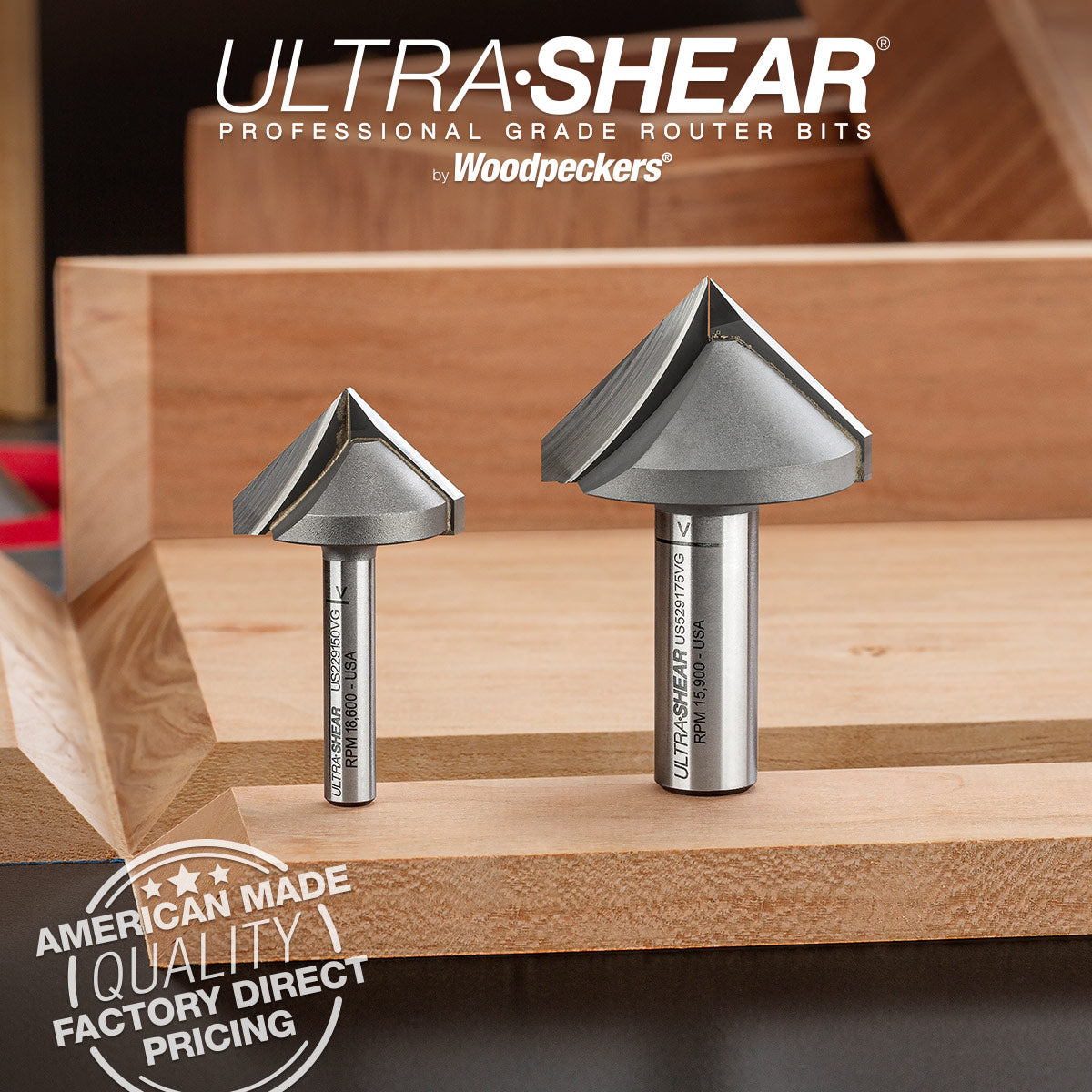 Folding Miter V-Groove Router Bits - Carbide Tipped - 2 Flute