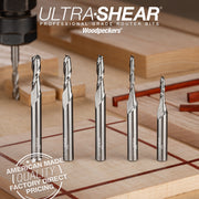 Reduced Diameter Spiral CNC Router Bits - Solid Carbide - 1/4 Shank - 2 Flute