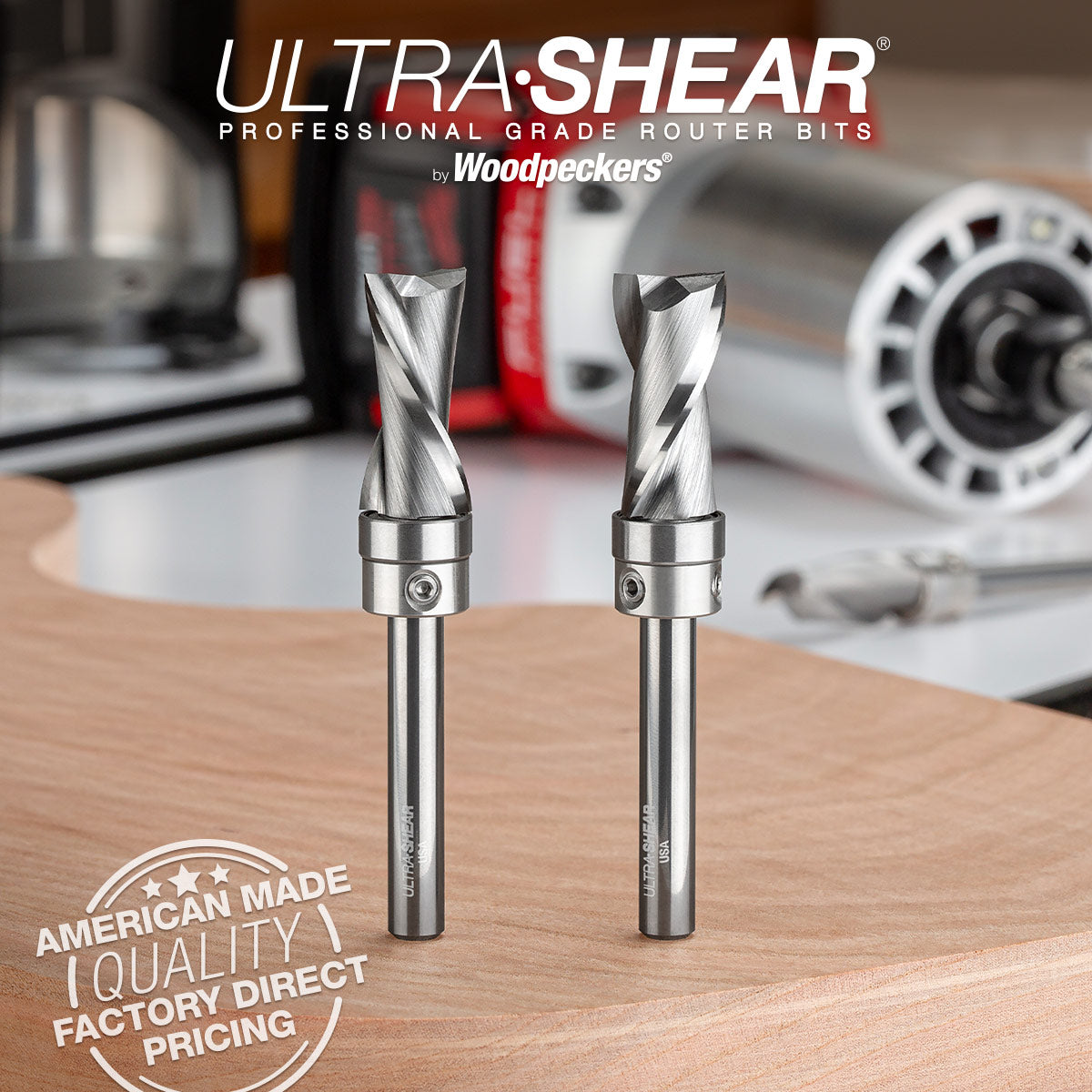 Compact Spiral Pattern Router Bits - Solid Carbide - 1/4 Shank - 2-Flute