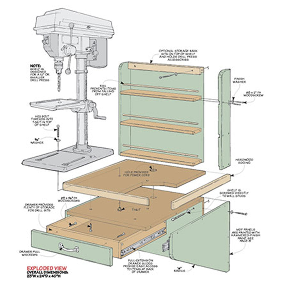 Woodsmith Wall-Mounted Drill Press Shelf Plan