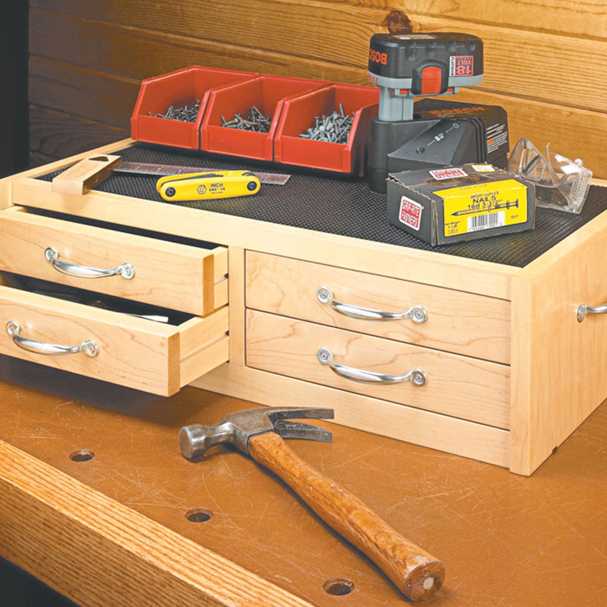 Woodsmith Slant-Front Tool Cart Standard Plan & Premium Shop Drawings