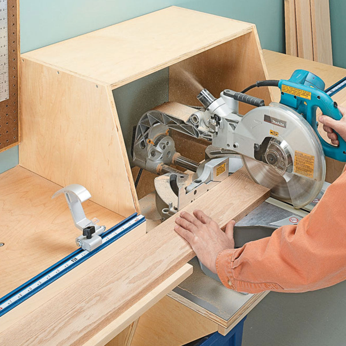 Woodsmith Wall-Mounted Miter Station Standard Plan & Premium Shop Drawings