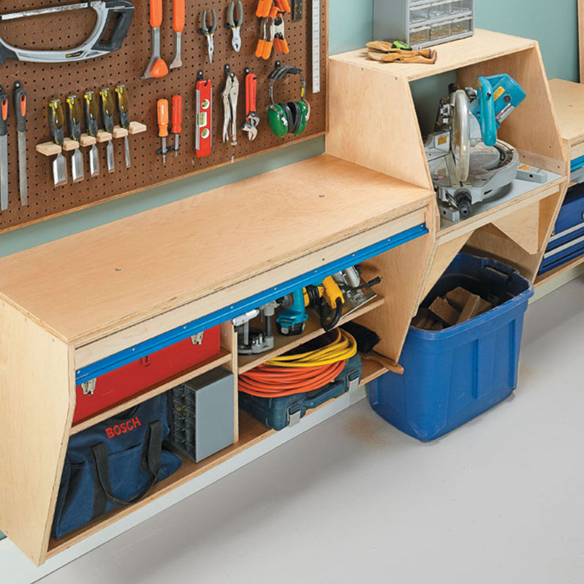 Woodsmith Wall-Mounted Miter Station Standard Plan & Premium Shop Drawings
