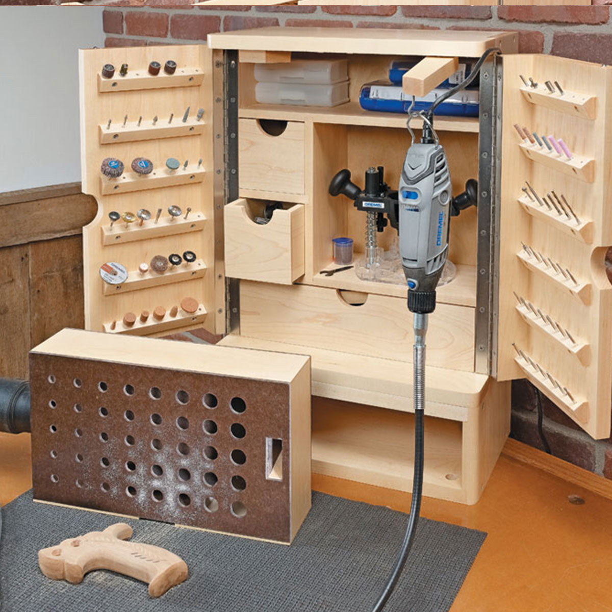 Woodsmith Rotary Tool Cabinet Standard Plan & Premium Shop Drawings