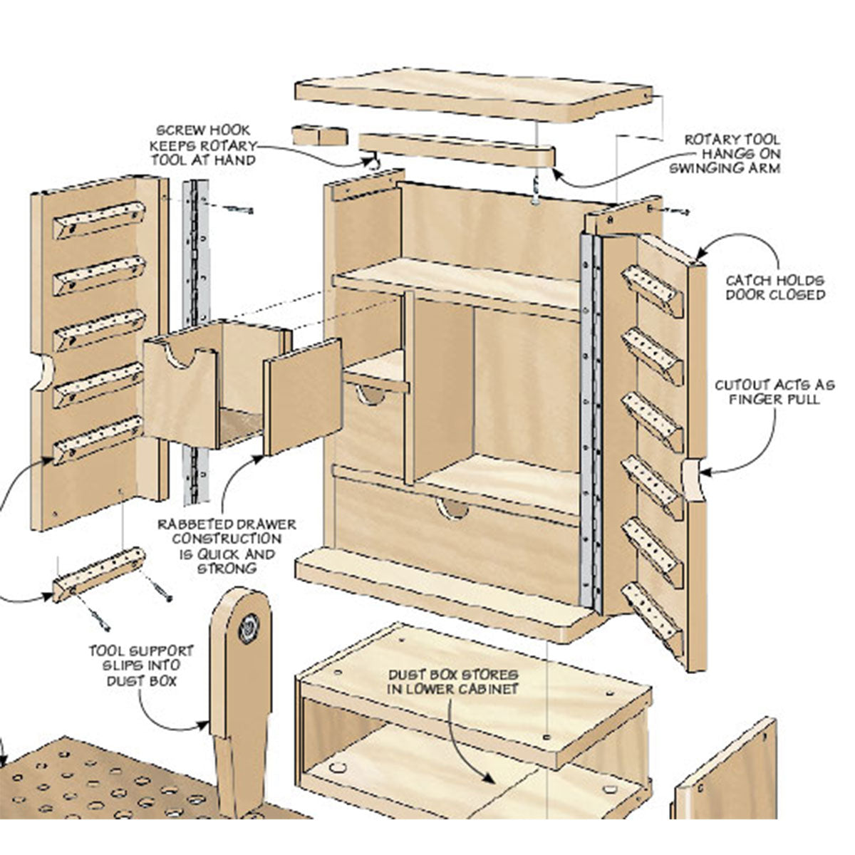 Woodsmith Rotary Tool Cabinet Standard Plan & Premium Shop Drawings
