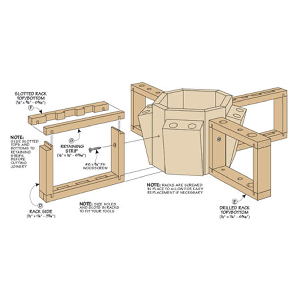 Woodsmith Rotating Tool Caddy Standard Plan & Premium Shop Drawings