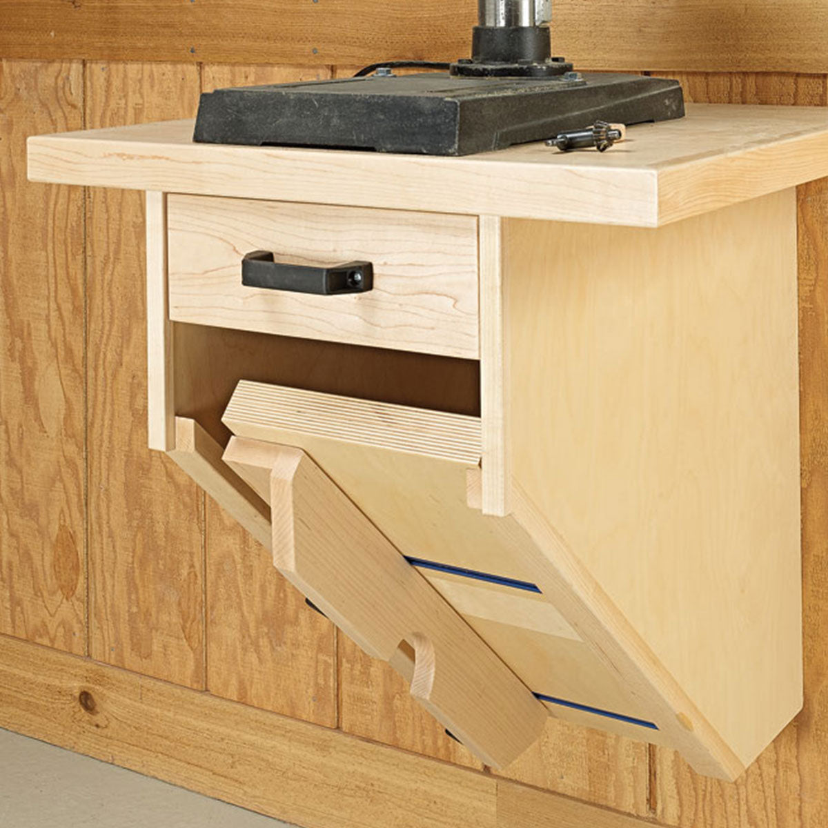 Woodsmith Wall-Mounted Drill Press Table Printed Standard Plan & Premium Shop Drawings