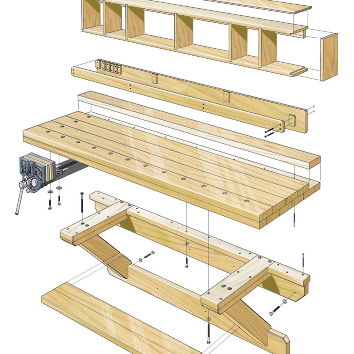 Woodsmith Wall-Mounted Workbench Standard Plan & Premium Shop Drawings
