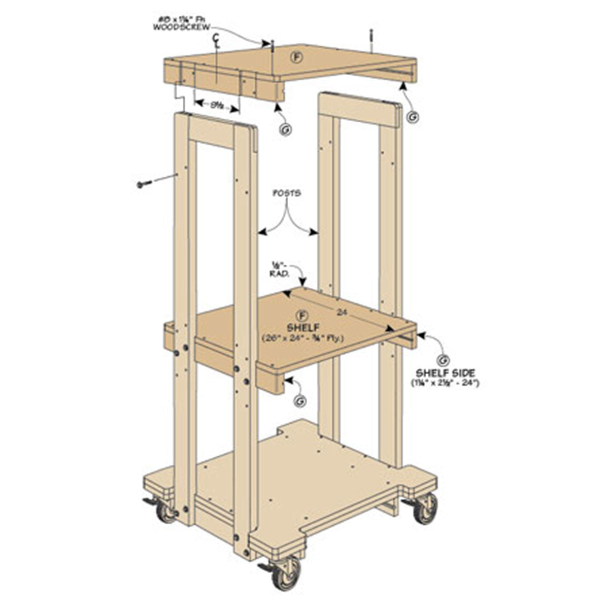 Woodsmith 3-Tier Tower Cart Standard Plan & Premium Shop Drawings