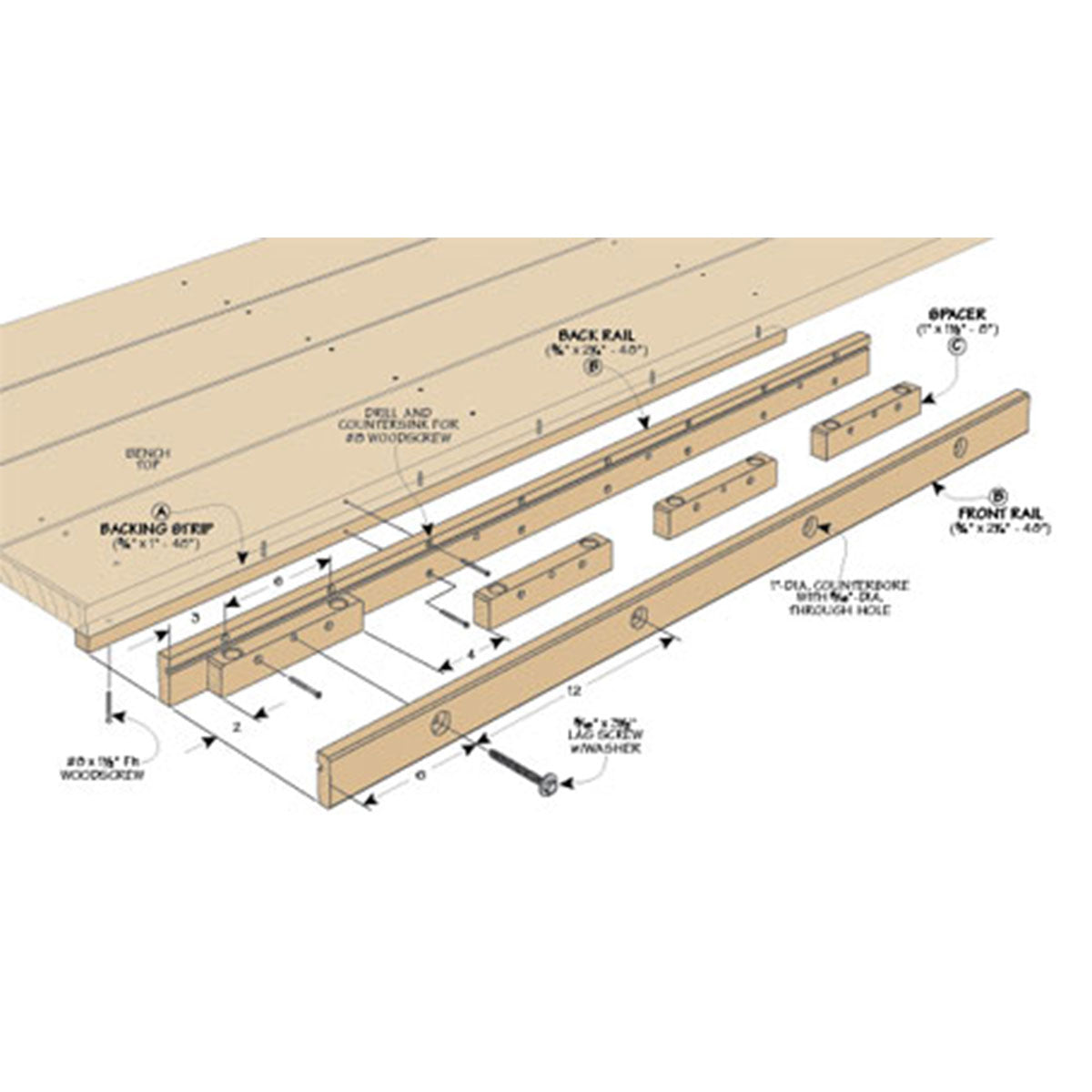 Woodsmith Bench Rail Standard Plan & Premium Shop Drawings