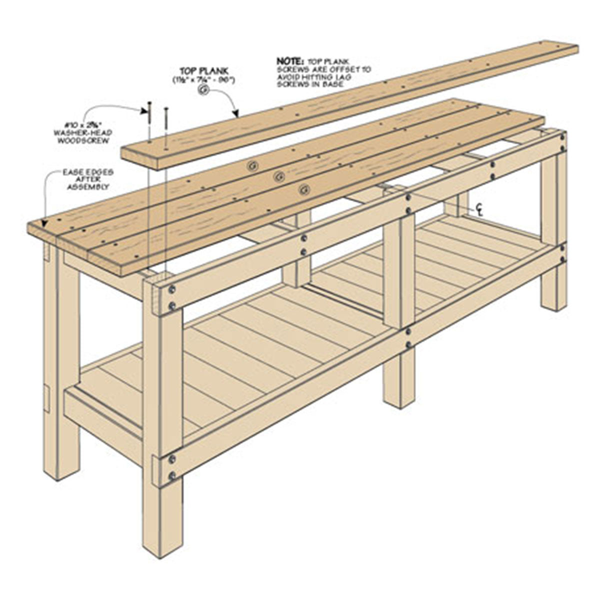Woodsmith Heavy-Duty Plank Workbench Standard Plan & Premium Shop Drawings