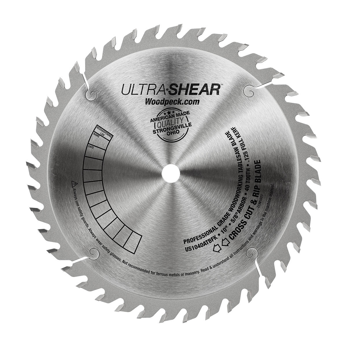 Ultra-Shear 10" 40-Tooth ATB Cross Cut & Rip Blade - .125" Full Kerf, 5/8" Arbor - Closeout