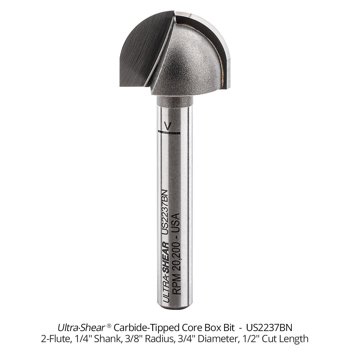 Core Box Router Bits - Carbide Tipped - 1/4" Shank
