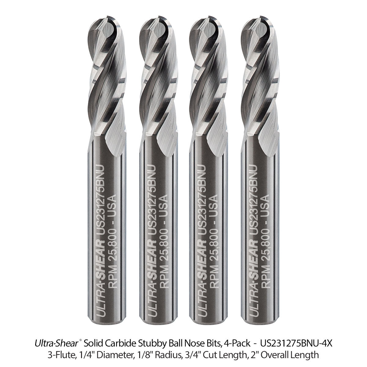 Solid Carbide Stubby Ball Nose CNC Router Bits
