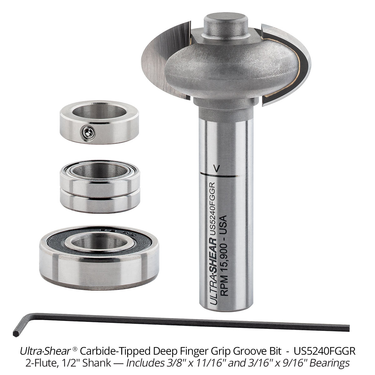 Deep Finger Grip Groove Bit - Carbide Tipped - 2-Flute - 1/2" Shank