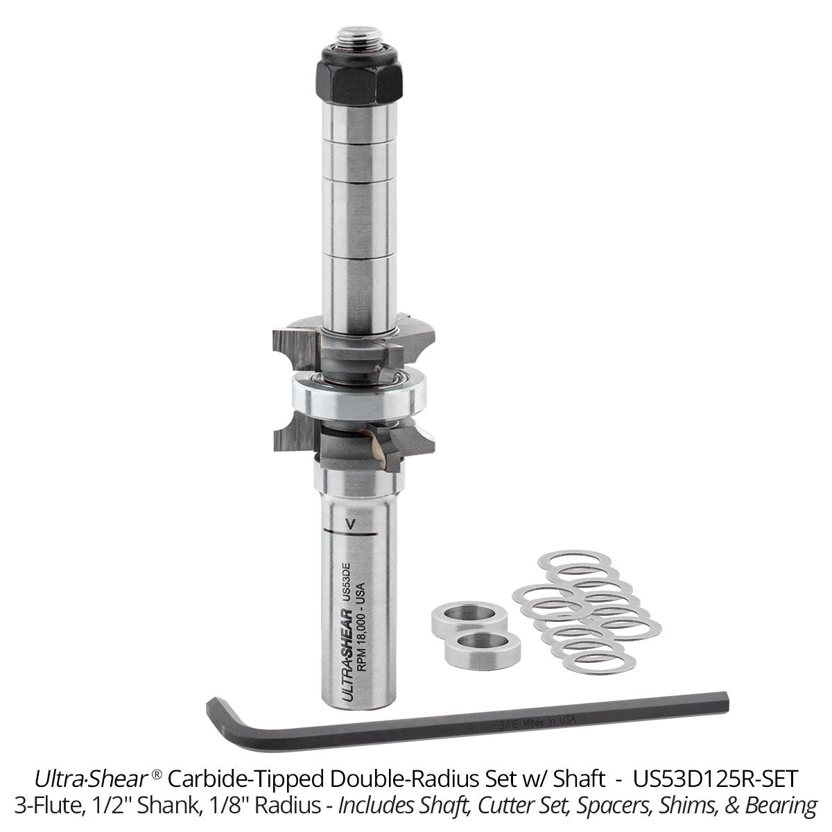 Double Radius and Double Chamfer Router Bits - Carbide Tipped - 3-Flute