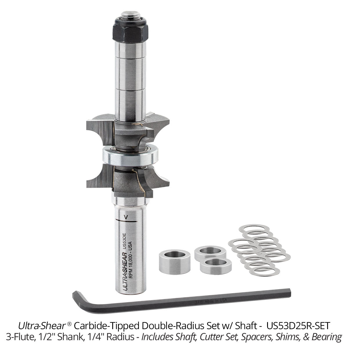 Double Radius and Double Chamfer Router Bits - Carbide Tipped - 3-Flute