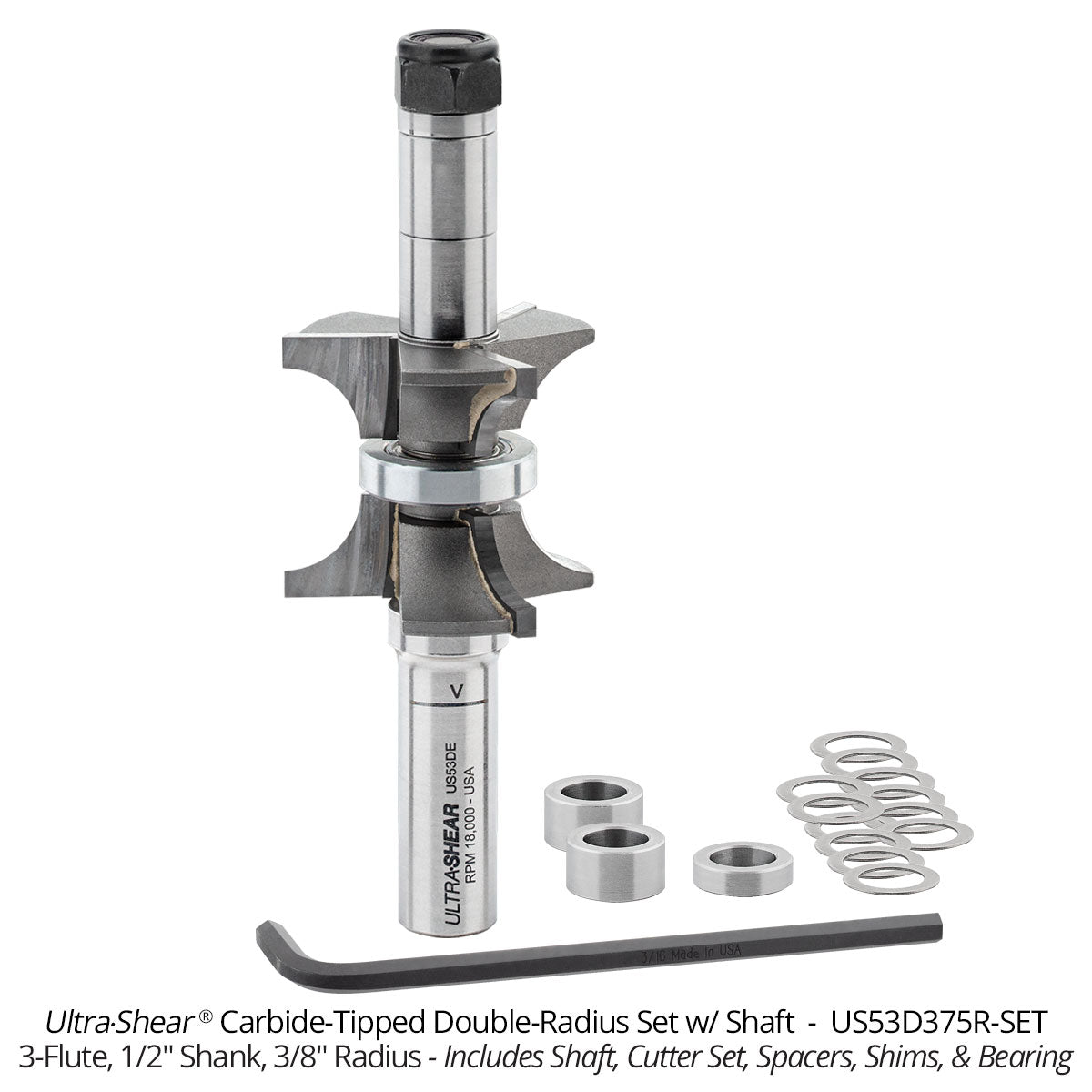 Double Radius and Double Chamfer Router Bits - Carbide Tipped - 3-Flute