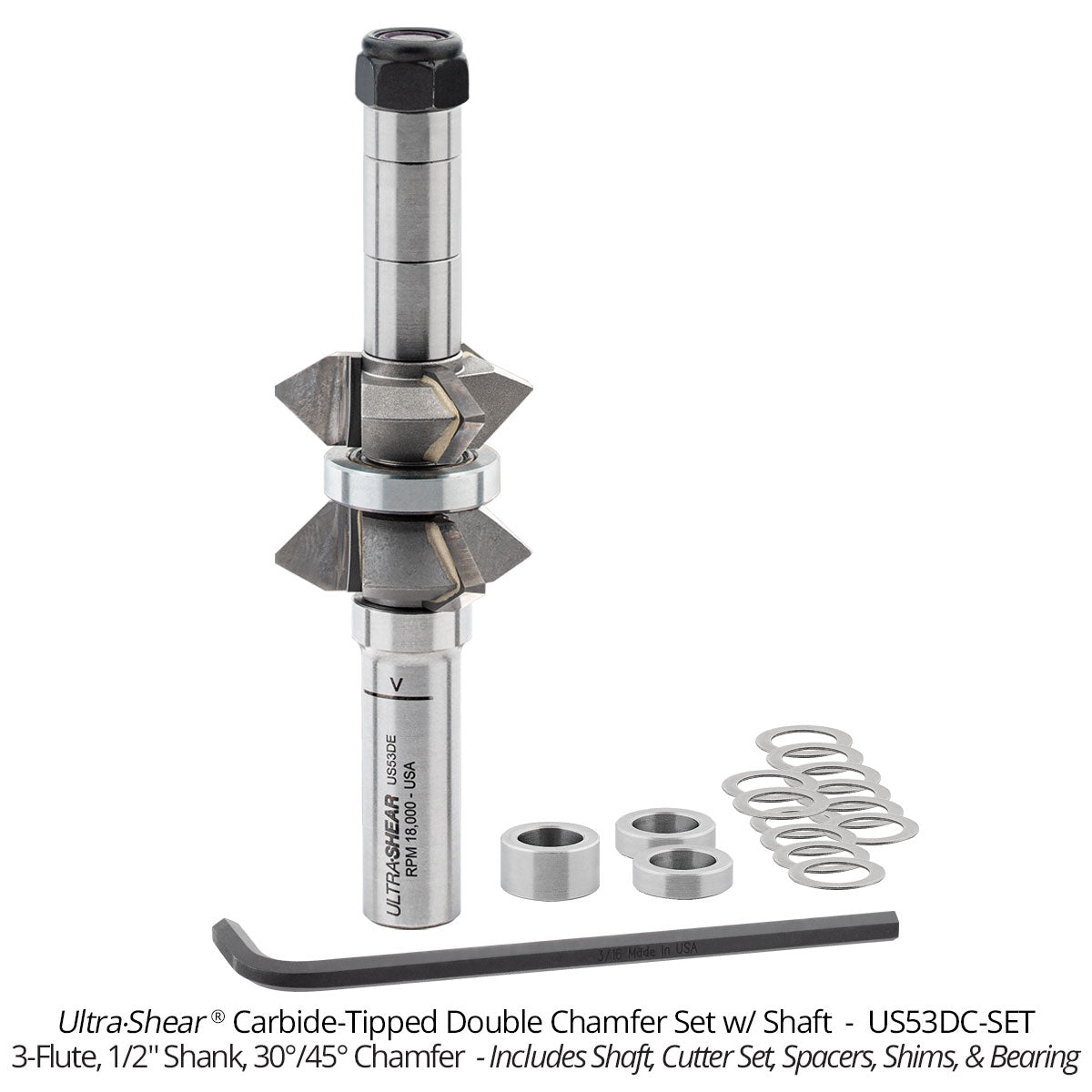 Double Radius and Double Chamfer Router Bits - Carbide Tipped - 3-Flute