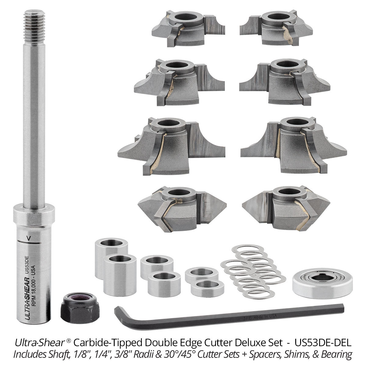 Double Radius and Double Chamfer Router Bits - Carbide Tipped - 3-Flute