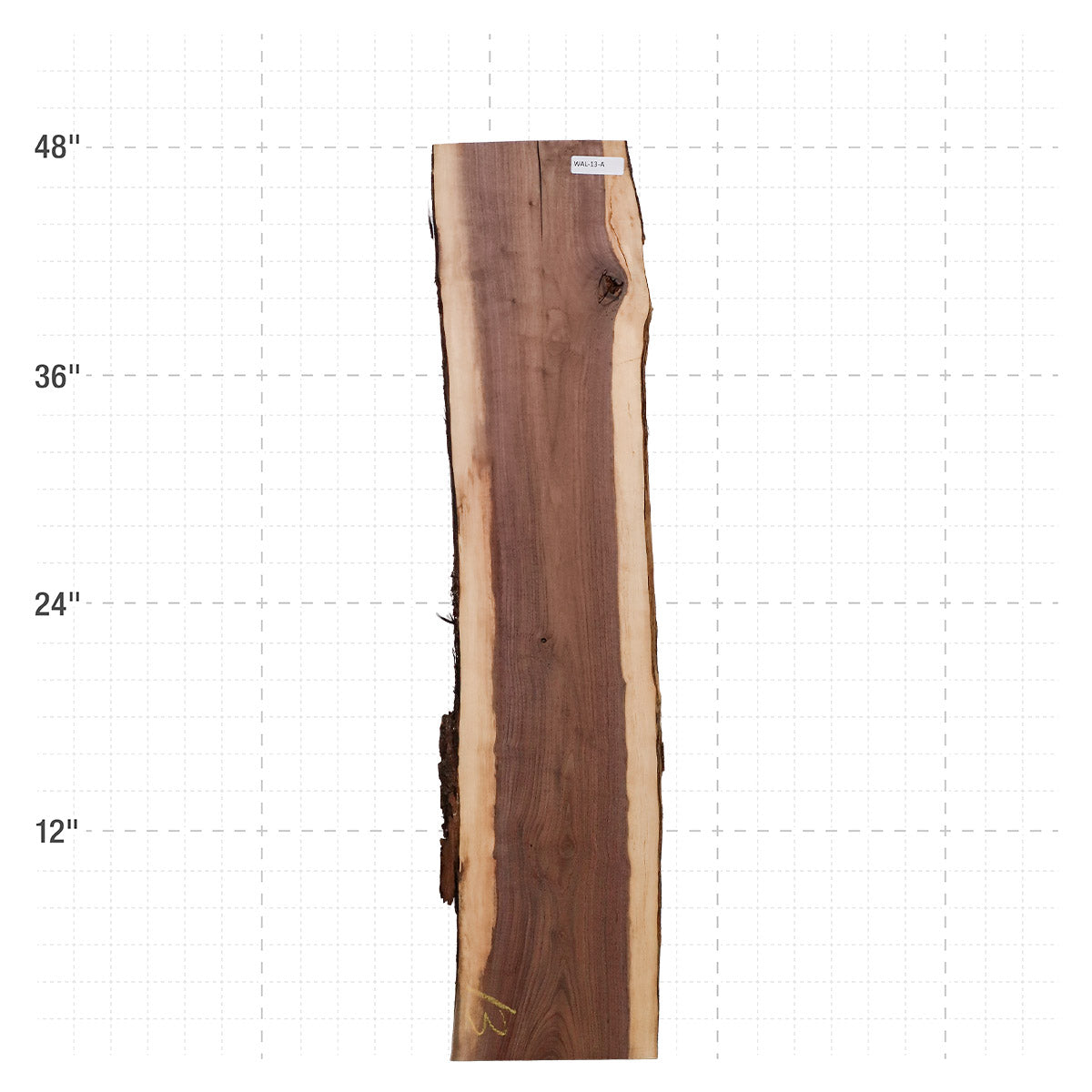 American Walnut Live Edge Slab - 48" x 10.25" x 1.25" - WAL-13-A