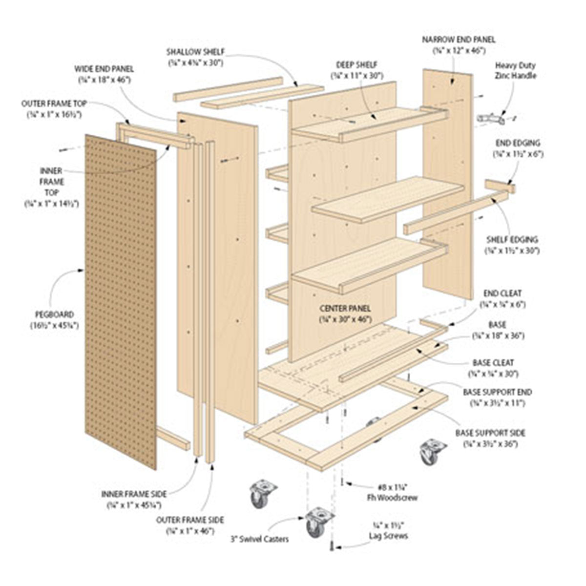 Woodsmith Garage Storage Cart Standard Plan & Premium Shop Drawings