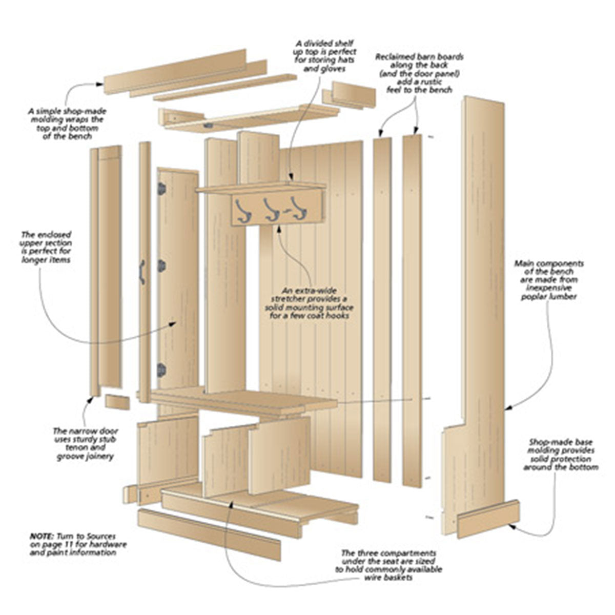 Woodsmith Welcoming Hall Bench Standard Plan & Premium Shop Drawings