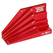 Red bevel block with multiple angles and 'Woodpeckers' branding on a white background