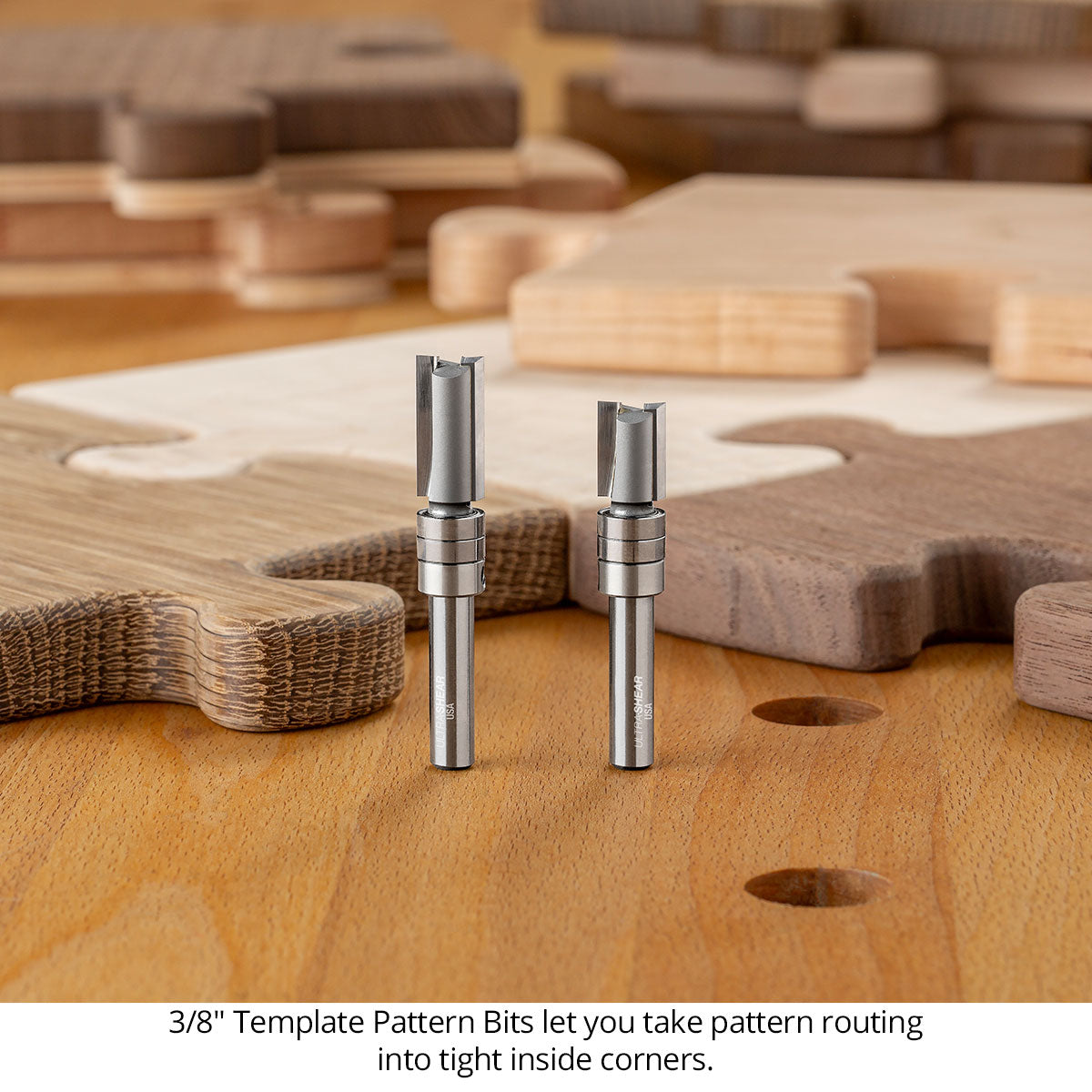 Template Pattern Router Bits - Carbide Tipped - 1/4 Shank - 3/8 Diameter - 2 Flute