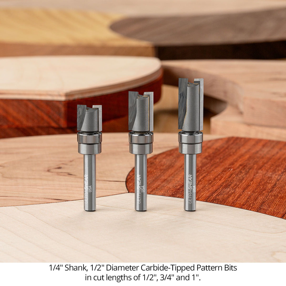 Template Pattern Router Bits - Carbide Tipped - 1/4 Shank - 1/2 Diameter - 2 Flute