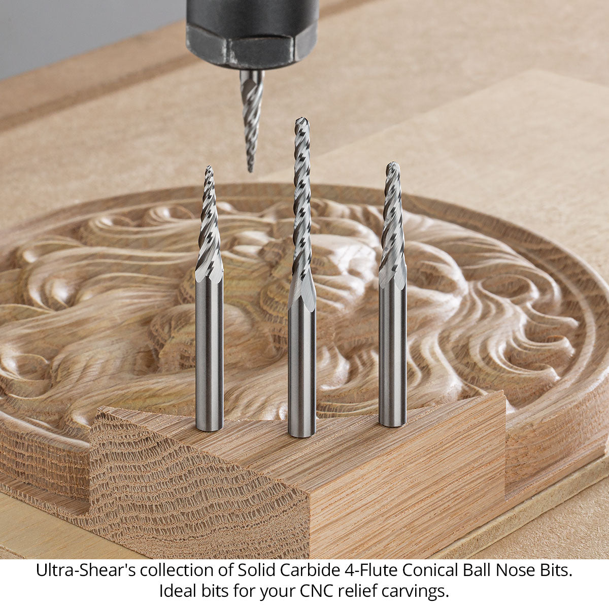 Conical Ball Nose CNC Router Bits - Solid Carbide
