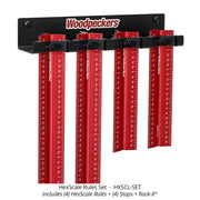 HEXSCALE RULE - SET - INCLUDES ALL 4 Rules and 4 Stops and Rack-It - OPEN BOX