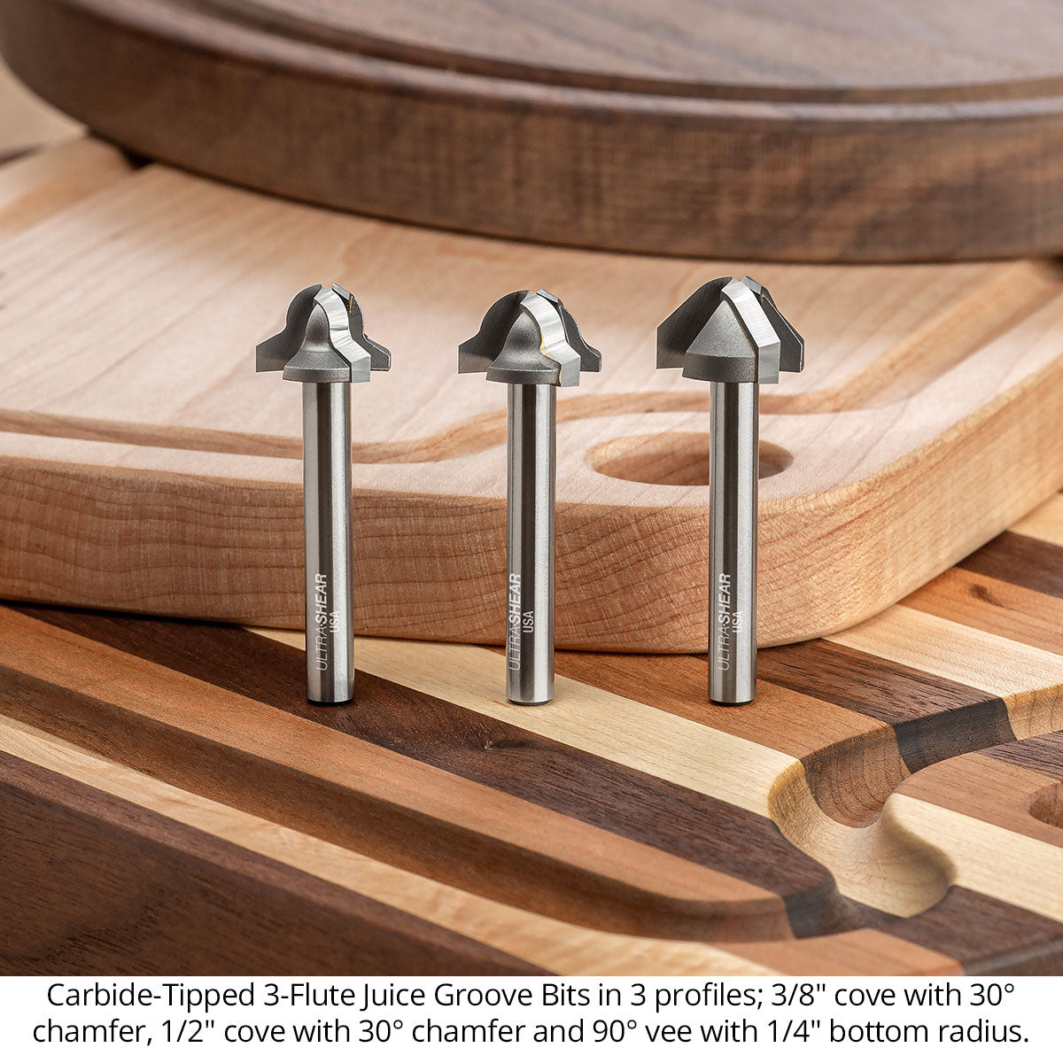 Juice Groove Router Bits - Round Nose - Carbide Tipped - 3-Flute