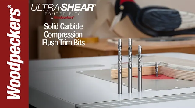Load video: Ultra-Shear 1/4 Shank Compression Flush Trim Router Bit Video
