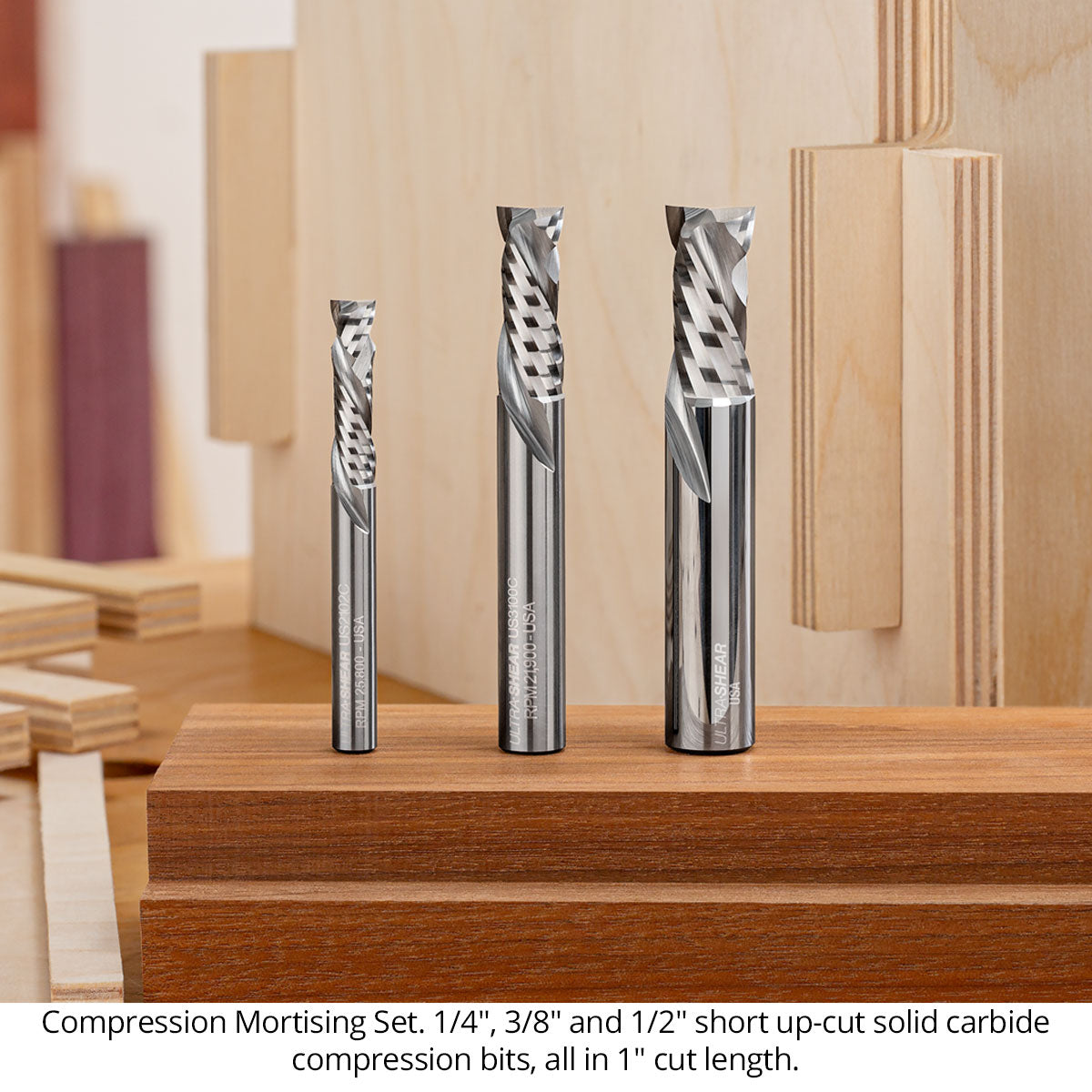 Mortising Compression CNC Router Bits - Short Up-Cut Design - Solid Carbide