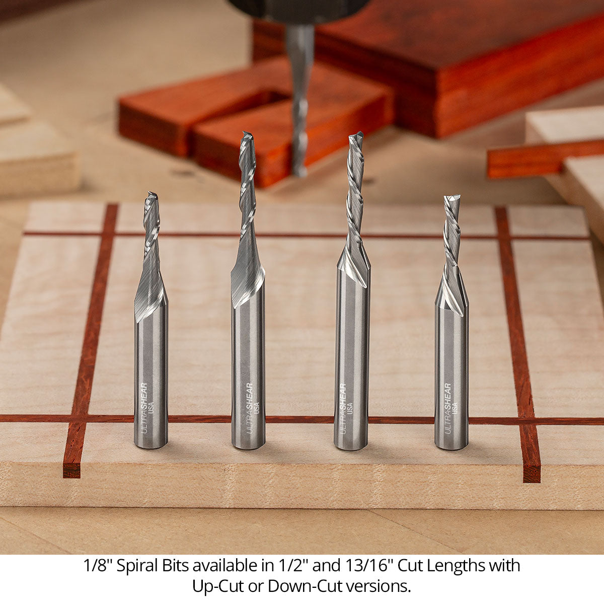 Reduced Diameter Spiral CNC Router Bits - Solid Carbide - 1/4 Shank - 2 Flute