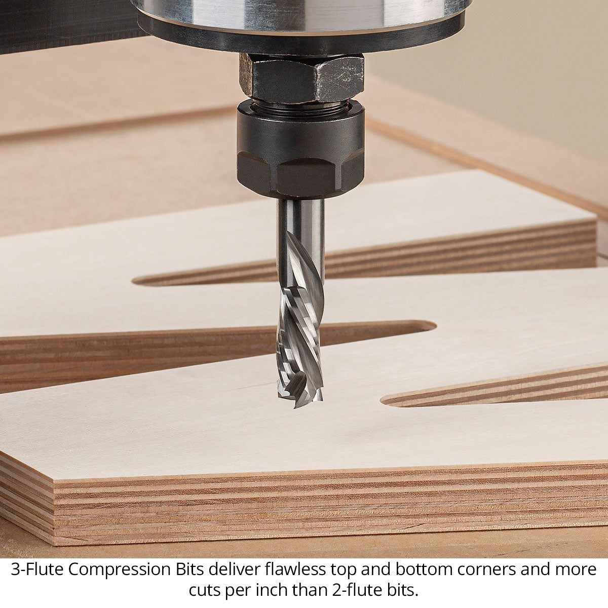 Compression CNC Router Bits - 1/2 Shank - Solid Carbide - 3 Flute