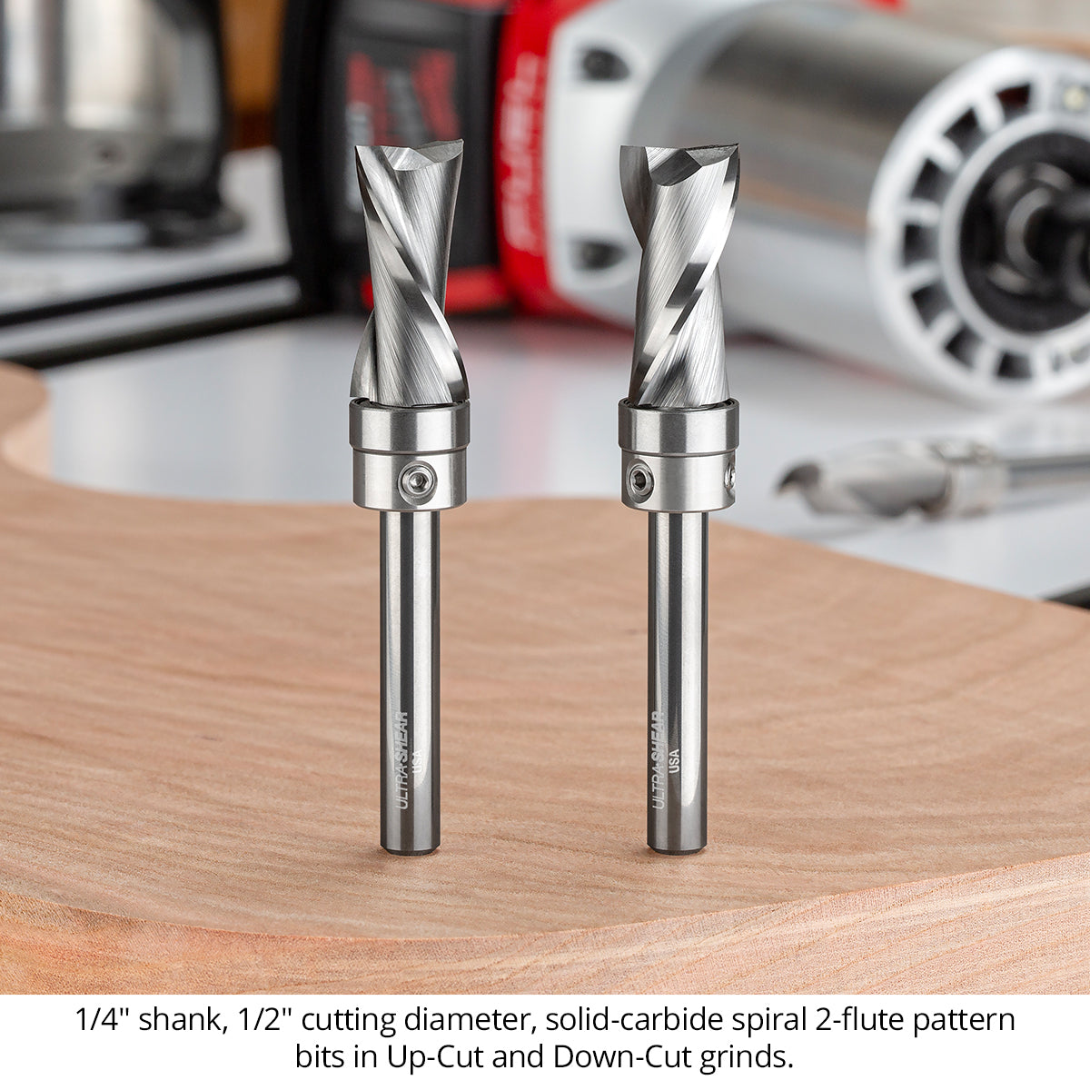 Compact Spiral Pattern Router Bits - Solid Carbide - 1/4 Shank - 2-Flute