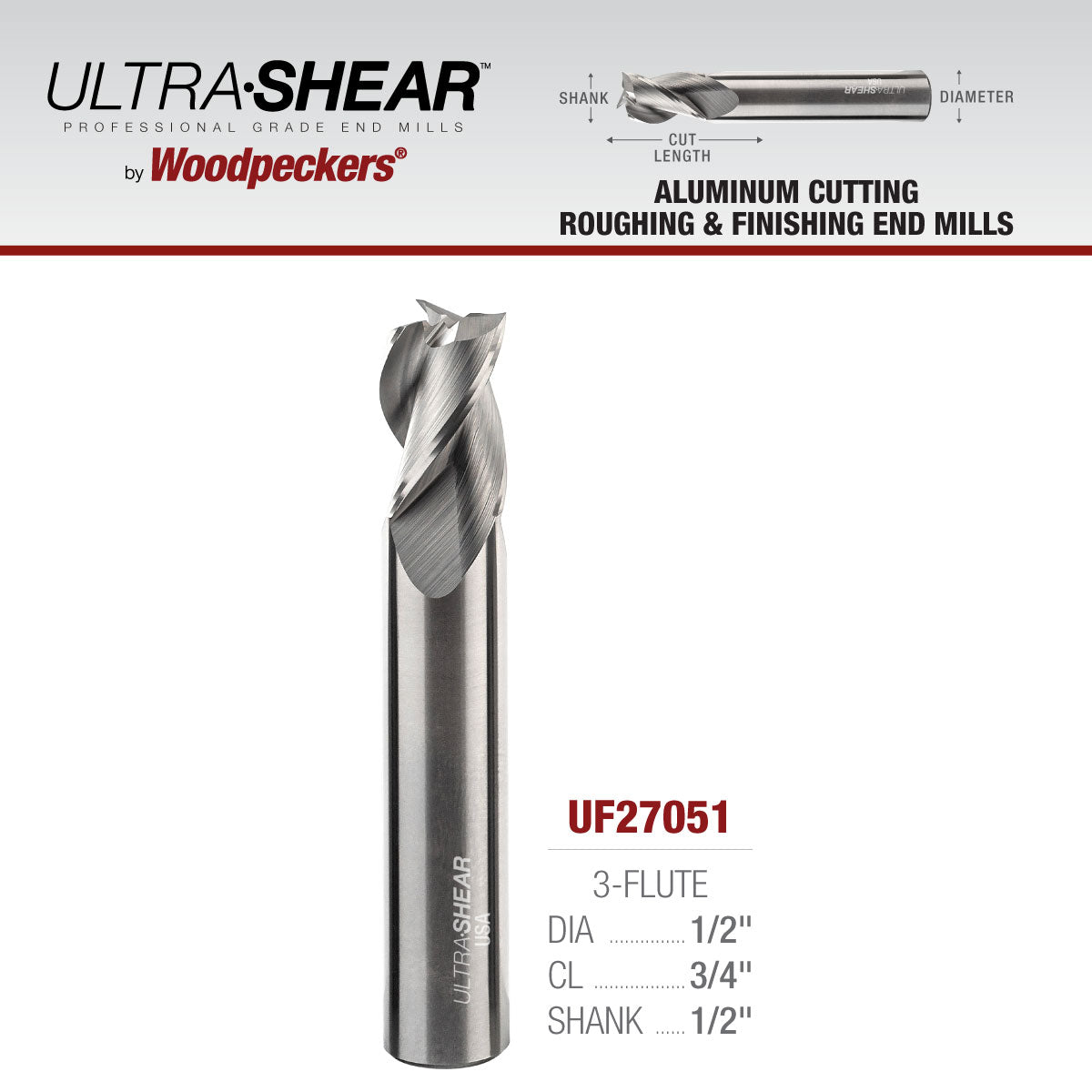 Aluminum Cutting Roughing and Finishing End Mills - Solid Carbide - 3 Flute